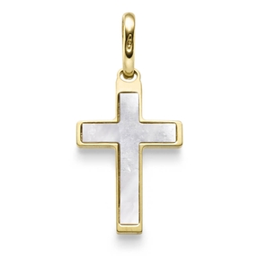 Anhänger Kreuz 24,5x12mm mit Perlmutt aus 585 Gold Gelbgold schlicht