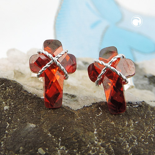 Ohrstecker Kreuze rote Zirkonia 925 Silber