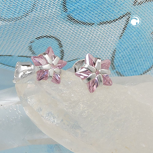 Ohrstecker Stern Zirkonia rosa 925 Silber