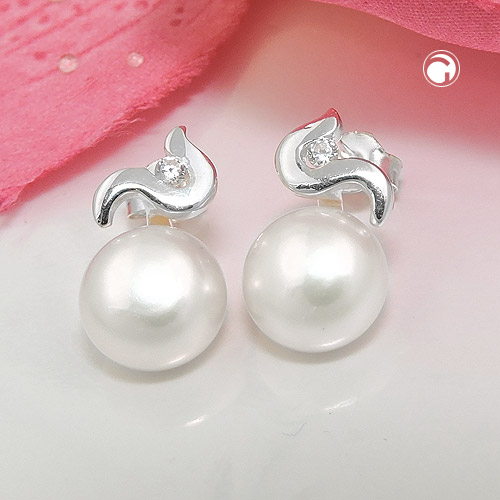 Ohrstecker Süßwasserperlen und Zirkonia 925 Silber