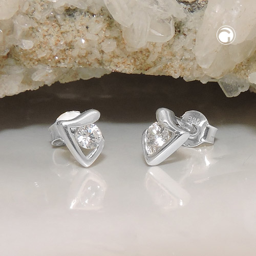 Ohrstecker Dreieck mit Zirkonia weiß 925 Silber