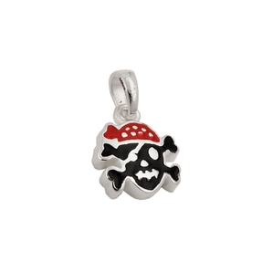 Anhänger Totenkopf Pirat mit rotem Kopftuch rot-schwarz lackiert 925 Silber