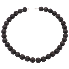 Breite Kette Halskette aus echter Lava mit Poren schwarz Ø 14mm 925 Silber 50cm