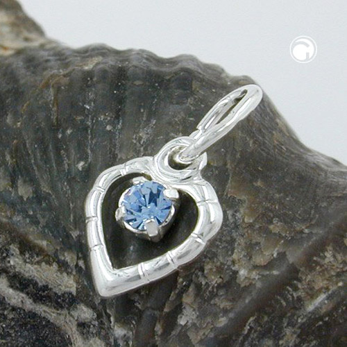 Anhänger Glasstein hellblau im Herz 925 Silber
