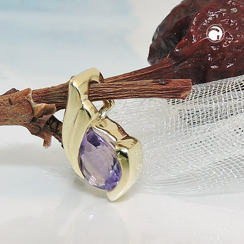 Anhänger Tropfen aus Amethyst 375 Gelbgold