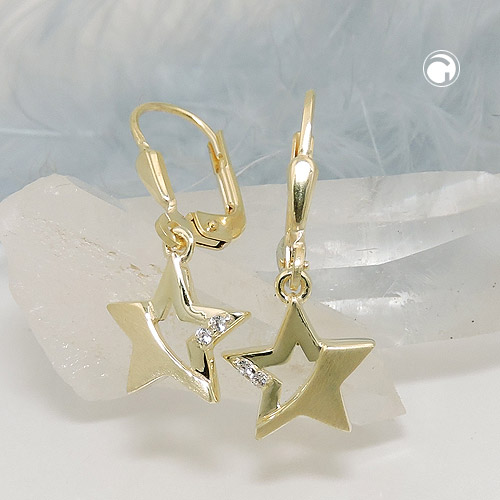 Ohrhänger Sterne mit Zirkonia 375 Gelbgold