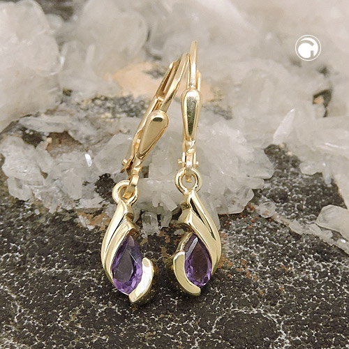 Ohrhänger Tropfen aus Amethyst 375 Gelbgold