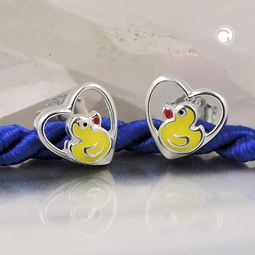 Ohrstecker Ohrringe kleine Ente im Herz 925 Silber