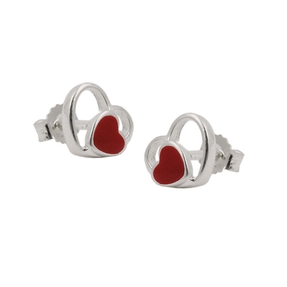 Ohrstecker Stecker Herzchen im Herz rot lackiert 925 Silber Silberohrstecker