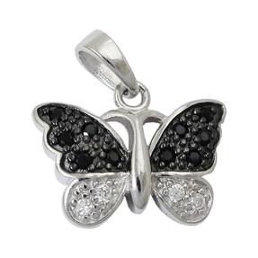 Anhänger Schmetterling mit schwarz weißen Zirkonia 925 Silber Silberanhänger