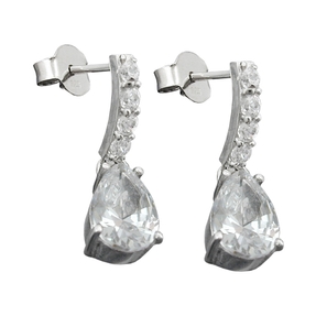 Paar Ohrringe Ohrhänger mit Stecker Zirkonia Tropfen weiß 925 Silber Damen