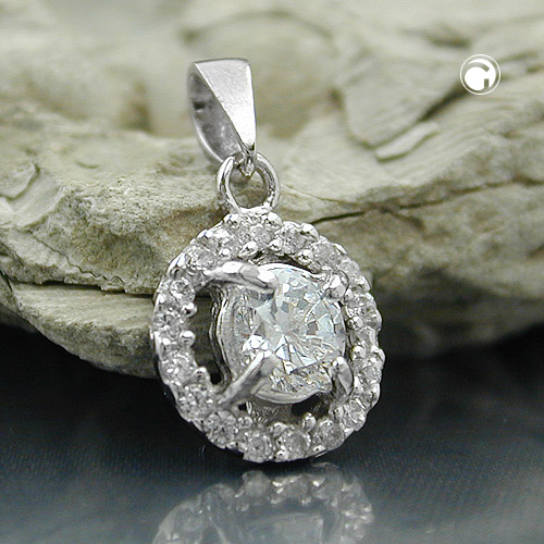 Anhänger Blume Zirkonia weiß 925 Silber oval