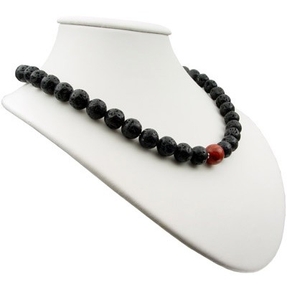 Kette Collier aus Lava & Schaumkoralle 925 Silber schwarz rot Halskette Damen