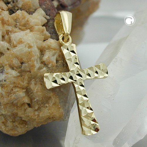 Anhänger Kreuz 375 Gold diamantiert 15x11mm