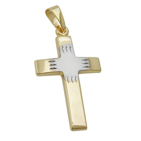 Anhänger Kreuz aus 375 Gold bicolor teil-rhodiniert 21x14mm Halsschmuck Unisex