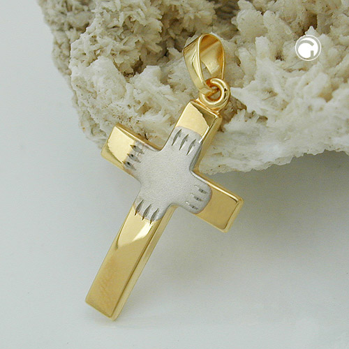 Anhänger Kreuz 375 Gold bicolor 21x14mm
