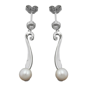 Paar Ohrhänger mit Stecker 925 Silber Süßwasser Perlen & Zirkonia weiß Damen