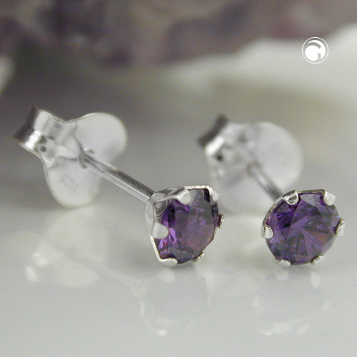 Ohrstecker 925 Silber mit 4mm Zirkonia violett