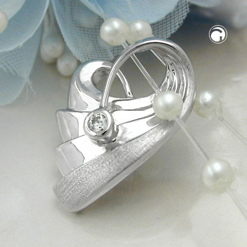 Anhänger Herz Zirkonia 925 Silber matt-glänzend