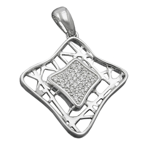 Anhänger Viereck mit Zirkonia weiß 925 Silber Halsschmuck 23x23mm Damen