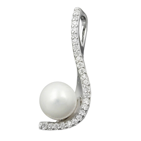 Anhänger Süßwasser Zuchtperle 7mm Bogen mit Zirkonia weiß 925 Silber Damen