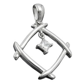 Anhänger Viereck durchbrochen Zirkonia weiß 925 Silber Sterlingsilber Damen