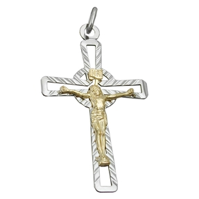 Anhänger Kreuz mit Jesus 925 Silber vergoldet bicolor durchbrochen Unisex