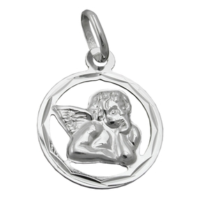 Anhänger Engel im Kreis aus 925 Silber Rand diamantiert Engelmotiv Damen