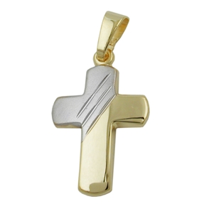 Anhänger Kreuz 375 Gold Gelbgold 16x12mm teil-rhodiniert diamantiert Damen