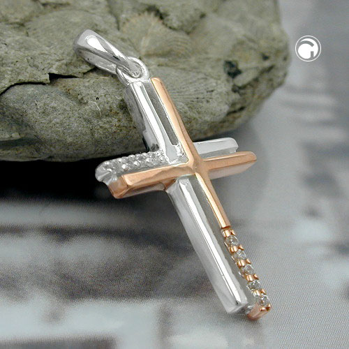 Anhänger zweifaches Kreuz 375 Weißgold Zirkonia