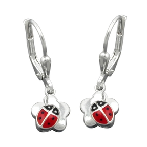Ohrringe Ohrhänger Marienkäfer Kleeblatt 925 Silber Glückszeichen Ohrschmuck