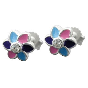 Ohrstecker Stecker Blume Blumen 925 Silber multicolor blau-lila-pink Ohrschmuck