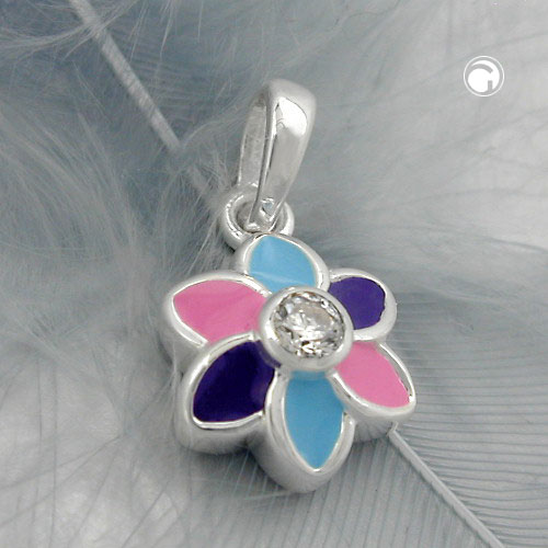 Anhänger Blume aus 925 Silber blau-lila-pink