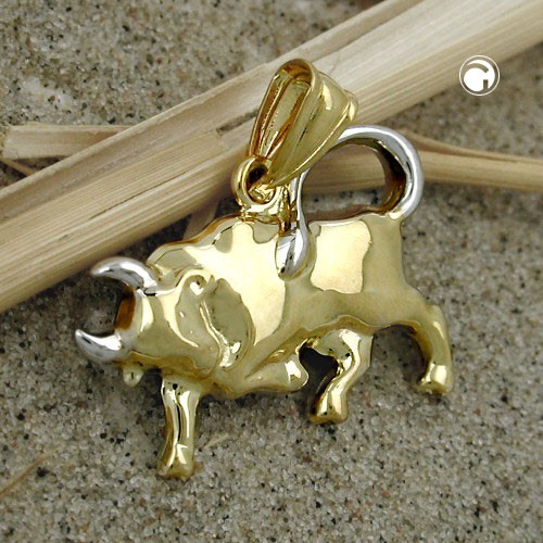 Anhänger Stier 375 Gold bicolor rhodiniert