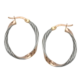 Creolen Creole 26x21mm oval 375 Gold Rotgold leicht gedreht rhodiniert Damen