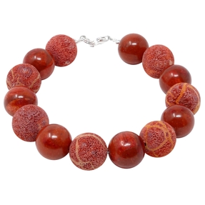Armband Natur-Koralle Schaumkoralle rot-orange Kugel 925 Silber glatt & mit Poren