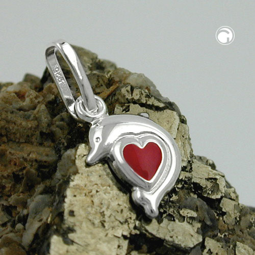 Anhänger Delfin mit rotem Herz 925 Silber