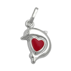Anhänger Delfin mit rotem Herz aus 925 Sterling Silber Schmuck Kinder