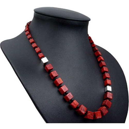 Asymmetrische Kette Koralle Onyx und 925 Silber
