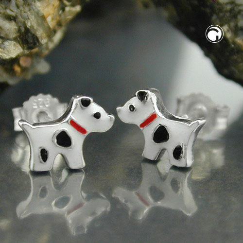 Ohrstecker Hund 925 Silber mit Lackeinlage