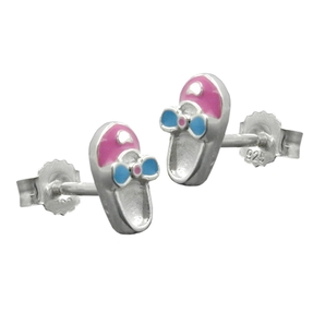 Paar Ohrstecker Stecker Schuhe Pantoffeln aus 925 Silber rosa-hellblau Kinder