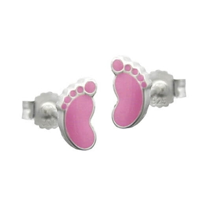 Paar Ohrstecker Stecker Fuß Füße aus 925 Silber rosa pink Kinder Ohrschmuck