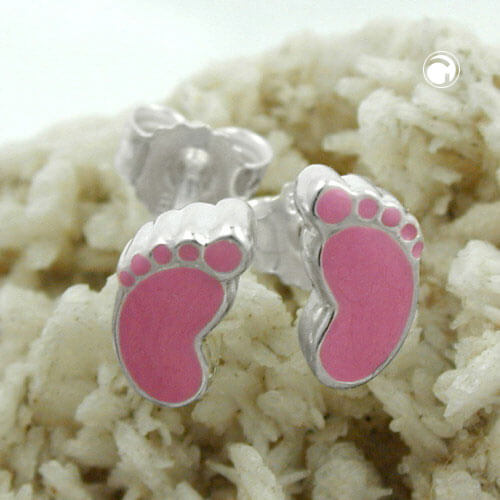 Ohrstecker Füße aus 925 Silber rosa pink