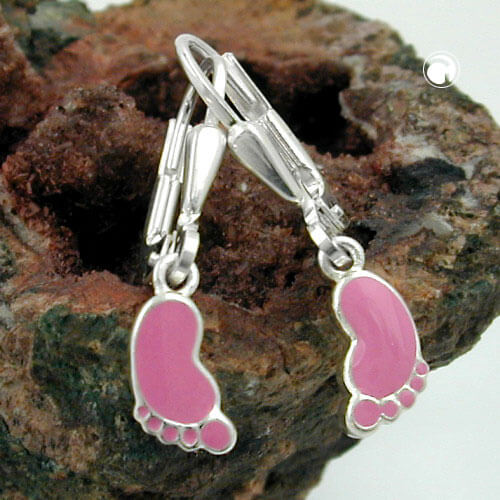 Ohrhänger Füße aus 925 Silber rosa pink