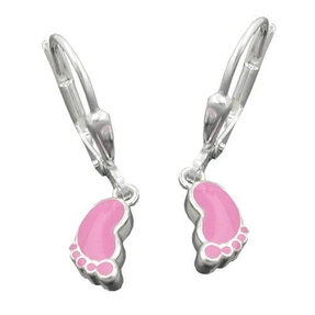 Ohrringe Brisur Ohrhänger Fuß Füße aus 925 Silber rosa pink Kinder Ohrschmuck