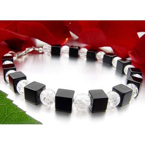 Armband aus Onyx und Bergkristall und 925 Silber