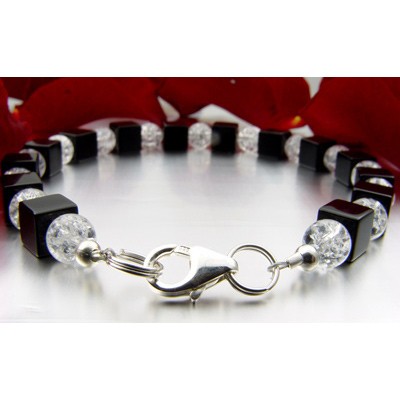 Armband aus Onyx und Bergkristall und 925 Silber