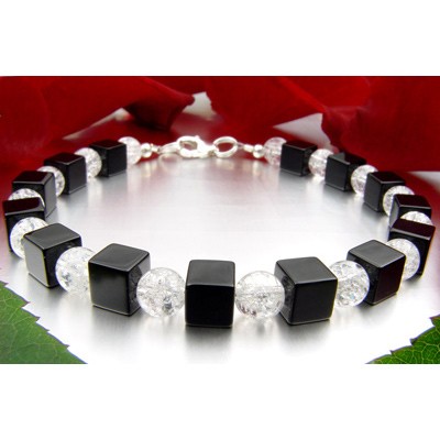 Armband aus Onyx und Bergkristall und 925 Silber