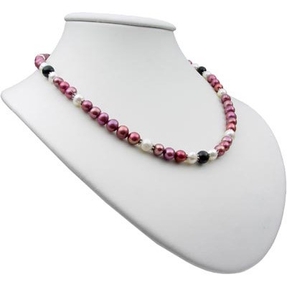 Kette Collier Halskette aus Perlen Süßwasser-Zuchtperlen & Onyx pflaume-schwarz-weiß 47cm Kette Collier Halskette aus Perlen Süßwasser-Zuchtperlen & Onyx pflaume-schwarz-weiß 47cm
