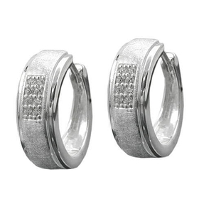 Creolen Creole Ohrringe 14x5mm mit Zirkonia 925 Silber matt-diamantiert Damen